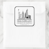 New York City Skyline Wedding Quadratischer Aufkleber (Tasche)
