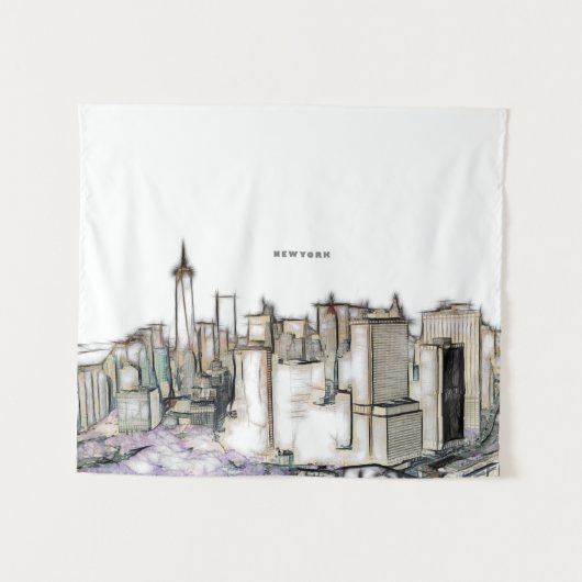 New York City Skyline Zeichnend Wandteppich (Vorderseite (Horizontal))