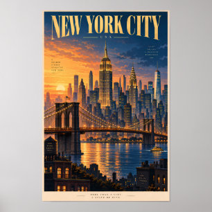New York City Sonnenuntergangs-Illustration Reise Poster