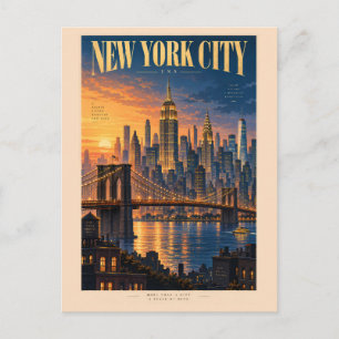 New York City Sonnenuntergangs-Illustration Reise  Postkarte