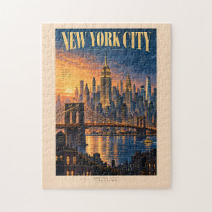 New York City Sonnenuntergangs-Illustration Reise Puzzle