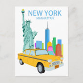 New York City Statue Manhattan Skyscrapers Taxi Postkarte (Vorderseite)