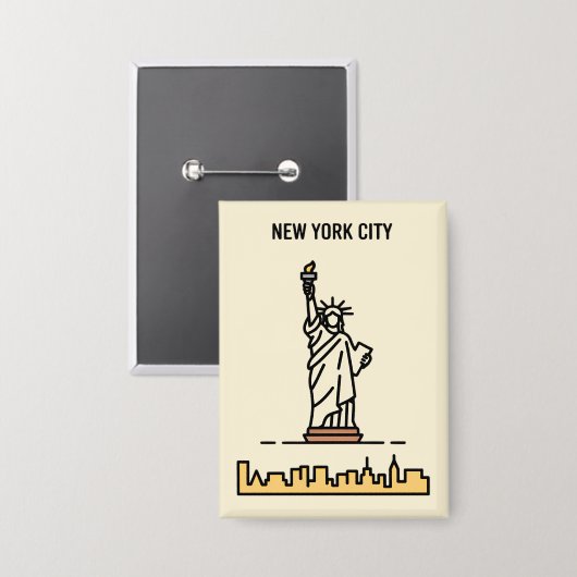 New York City Statue of Liberty Line Art Travel Button (Vorderseite/Rückseite)