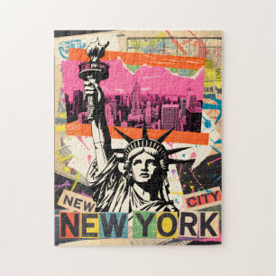 New York City Statue of Liberty Retro Punk Collage Puzzle