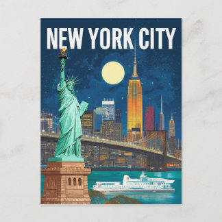 New York City Statue of Liberty & Skyline Retro Postkarte