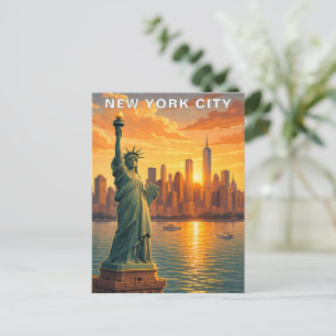 New York City Statue of Liberty Vintage-Skyline Postkarte