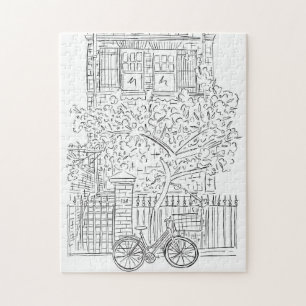 New York City Stoop Black and White Jigsaw Puzzle
