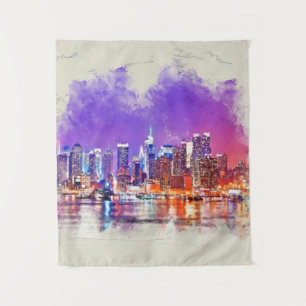 New York City Sunset - gemischte Medien Wandteppich
