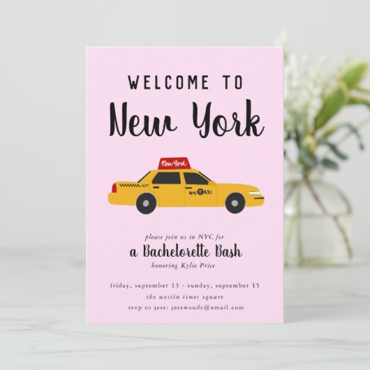 New York City Taxi Junggeselinnen-Abschied Einladu Einladung (Stehend Vorderseite)