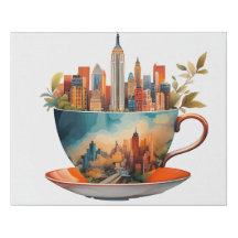 New York City: Teacup on Leinwand Wall Art
