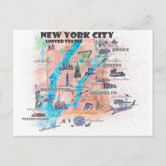 New York City Travel Map mit Street Map Postkarte (Vorderseite)