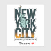 New York City Typografy Statue of Liberty Skyline Aufkleber (Blatt)
