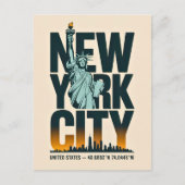 New York City Typografy Statue of Liberty Skyline Postkarte (Vorderseite)