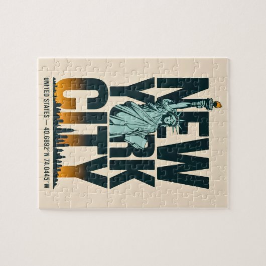 New York City Typografy Statue of Liberty Skyline Puzzle (Horizontal)