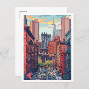 New York City USA Art Vintage Travel Illustration Postkarte