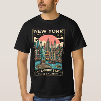 New York City USA -Ikonische Statue & Skyline Vint T-Shirt