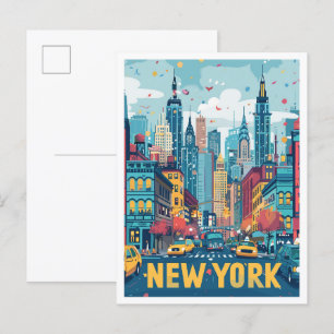 New York City USA Kunst Vintage Reise Illustration Postkarte
