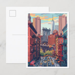 New York City USA Kunst Vintage Reiseillustration Postkarte