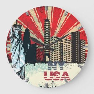 new york city usa vintage grunge clock round große wanduhr
