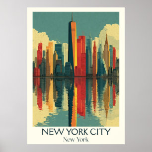 New York City Vintag lebendiges Skyline Art Poster