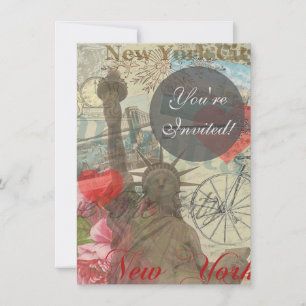 New York City Vintag Liberty Skyline Symbol Art Einladung