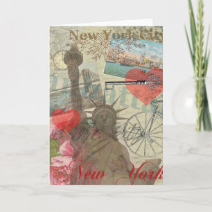 New York City Vintag Liberty Skyline Symbol Art Karte