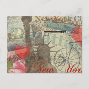 New York City Vintag Liberty Skyline Symbol Art Postkarte