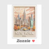 New York City Vintage 3D Textured Skyline Painting Aufkleber (Blatt)