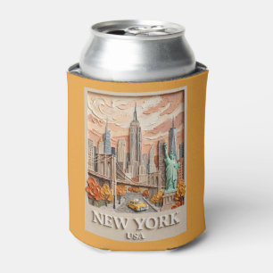 New York City Vintage 3D Texturierte Skyline-Maler Dosenkühler