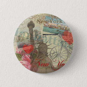 New York City Vintage Liberty Skyline Symbol Kunst Button