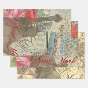 New York City Vintage Liberty Skyline Symbol Kunst Geschenkpapier Set