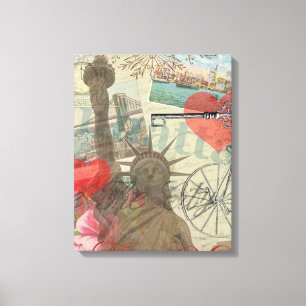 New York City Vintage Liberty Skyline Symbol Kunst Leinwanddruck