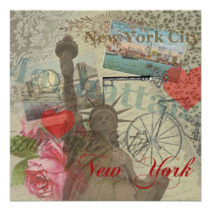 New York City Vintage Liberty Skyline Symbol Kunst Poster