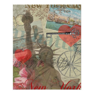 New York City Vintage Liberty Skyline Symbol Kunst Poster