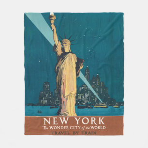 New York City Vintage Travel Liberty Skyline Fleecedecke