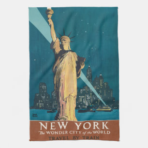 New York City Vintage Travel Liberty Skyline Geschirrtuch