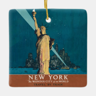 New York City Vintage Travel Liberty Skyline Keramikornament