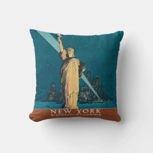 New York City Vintage Travel Liberty Skyline Kissen