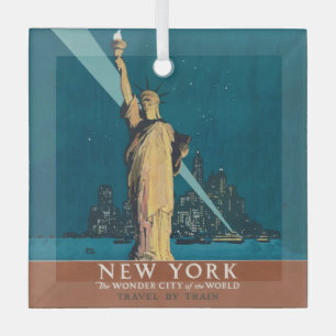 New York City Vintage Travel Liberty Skyline Ornament Aus Glas