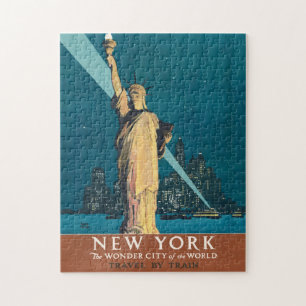 New York City Vintage Travel Liberty Skyline Puzzle