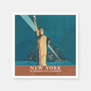 New York City Vintage Travel Liberty Skyline Serviette