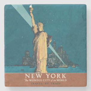 New York City Vintage Travel Liberty Skyline Steinuntersetzer