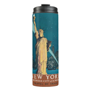 New York City Vintage Travel Liberty Skyline Thermosbecher