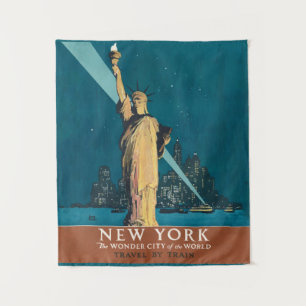 New York City Vintage Travel Liberty Skyline Wandteppich