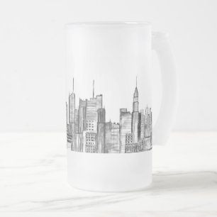 New York City Water Color Manhattan Skyline Mattglas Bierglas