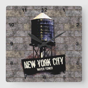 New York City Water Towers Clock Quadratische Wanduhr