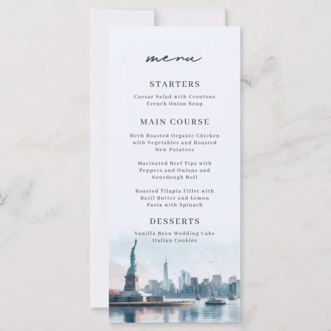 New York City Watercolor Skyline Wedding Menu (Vorderseite)