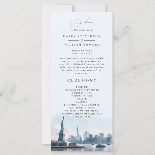 New York City Watercolor Skyline Wedding Program (Vorderseite)