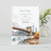 New York City Watercolor Vinatge Wedding Einladung (Stehend Vorderseite)
