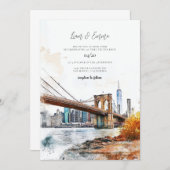 New York City Watercolor Vinatge Wedding Einladung (Vorne/Hinten)
